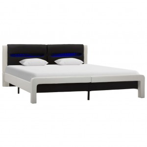 Estructura cama con LED cuero sintético blanco negro 120x200 cm H