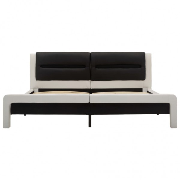 Estructura cama con LED cuero sintético blanco negro 120x200 cm M 5