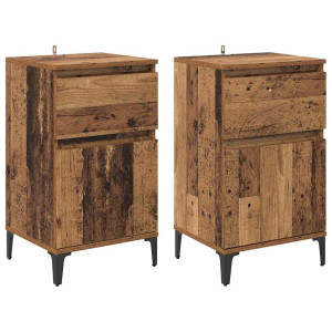 Armario de Noche con cajón 2 pcs Madera vieja 40 x 35 x 70 cm H