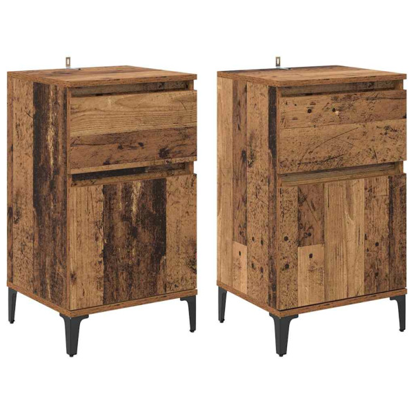 Armario de Noche con cajón 2 pcs Madera vieja 40 x 35 x 70 cm M 2