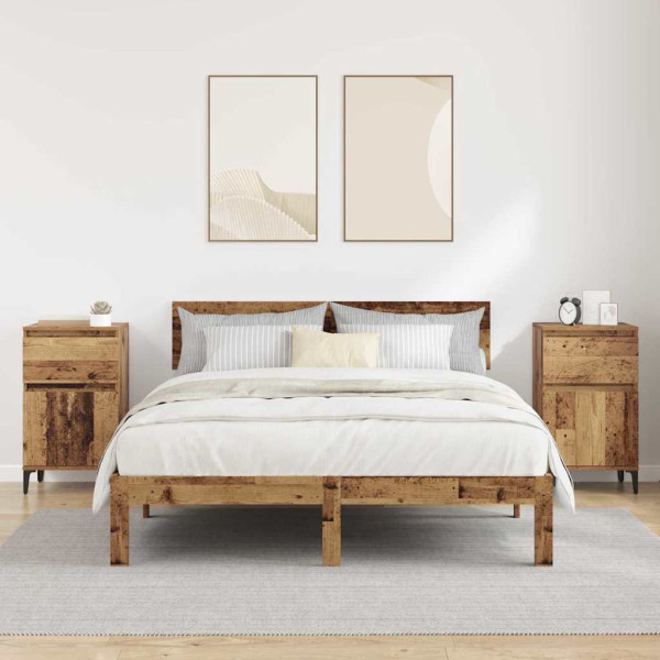 Armario de Noche con cajón 2 pcs Madera vieja 40 x 35 x 70 cm M 4