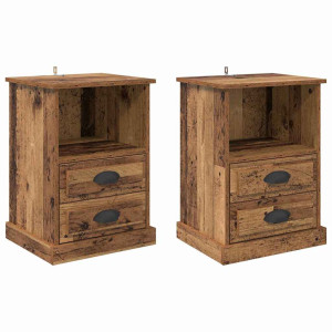 Armario de Noche con cajón 2 pcs Madera vieja 43 x 36 x 60 cm H