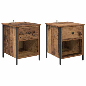 Armario de Noche con cajón 2 pcs Madera vieja 40 x 42 x 50 cm H