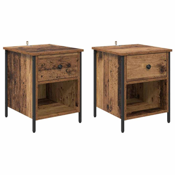 Armario de Noche con cajón 2 pcs Madera vieja 40 x 42 x 50 cm M 2