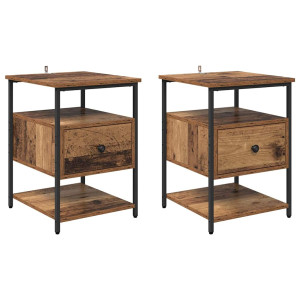 Armario de Noche con cajón 2 pcs Madera vieja 40 x 42 x 56 cm H