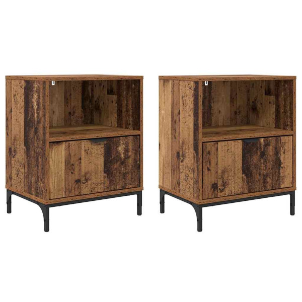 Mesas de noche con cajón 2 pcs Madera vieja 49 x 36 x 61 cm M 2