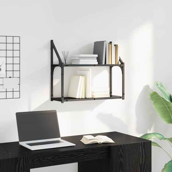 Estante de pared con estante Roble negro 60 x 21 x 51 cm M 4