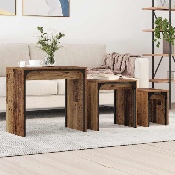 Mesa de Café Nido 3 pcs Madera vieja 60 x 35 x 56 cm D
