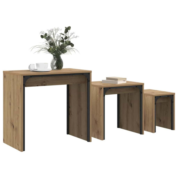 Mesa de Café Nido 3 pcs Roble artisan 60 x 35 x 56 cm M 3