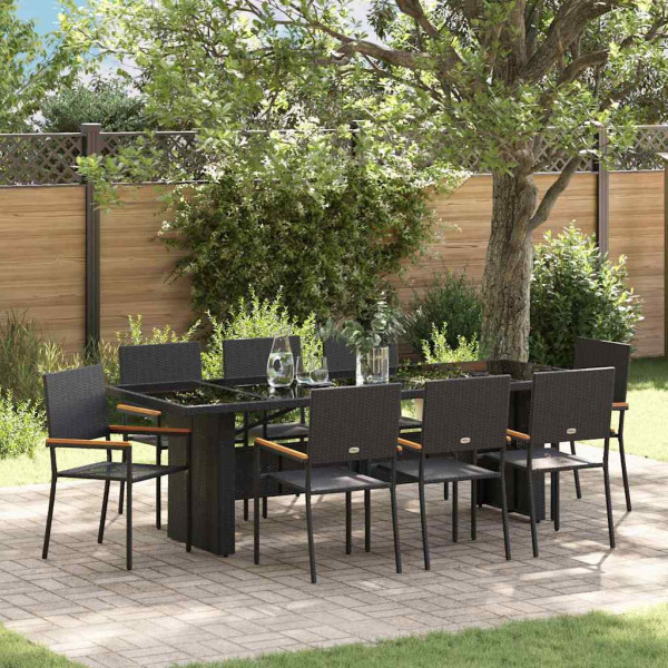 Conjunto de Comedor de Jardín 9 pcs Negro Poliratán D
