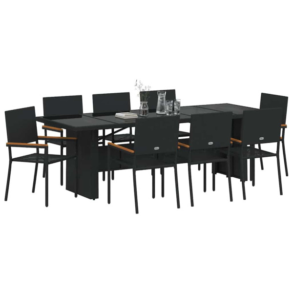 Conjunto de Comedor de Jardín 9 pcs Negro Poliratán M 3