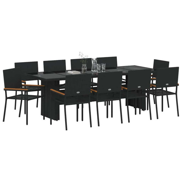 Conjunto de Comedor de Jardín 11 pcs Negro Poliratán M 3