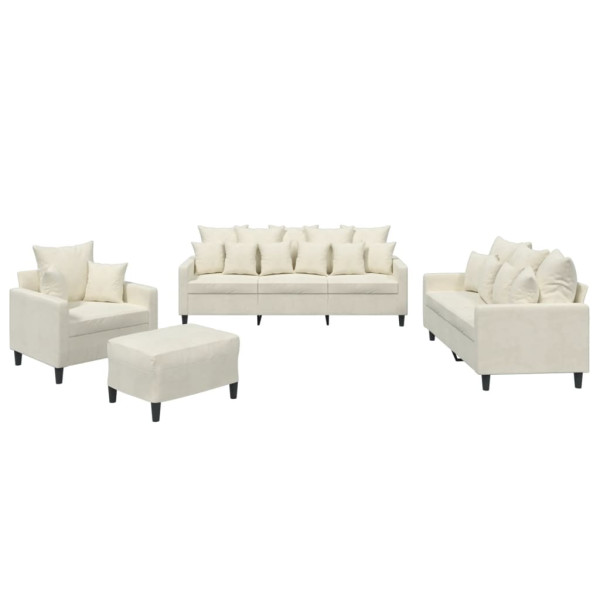 Juego de sofás con cojines 4 piezas terciopelo crema M 2
