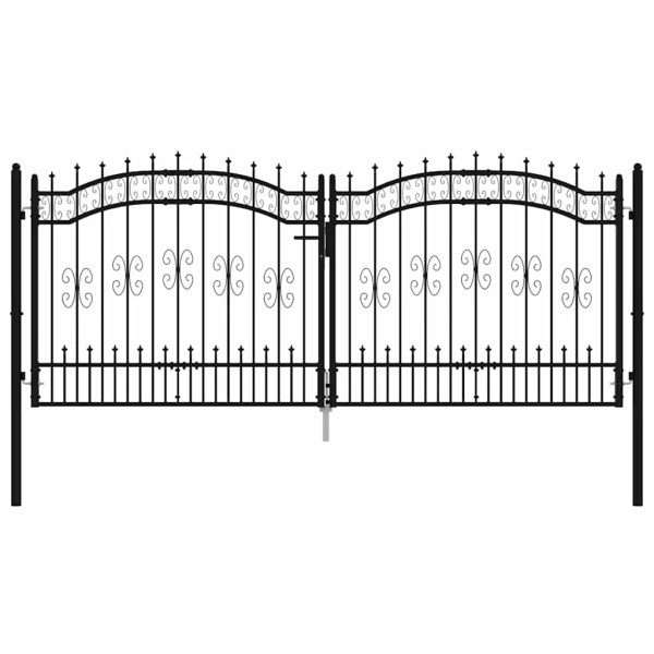Puerta de valla con punta de lanza negra. 305 x 125 cm. acero con recubrimiento en polvo M 3