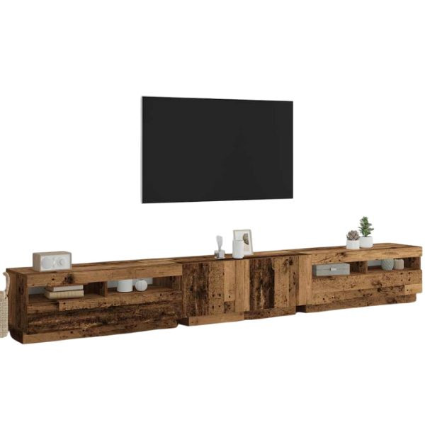 Mueble TV luces LED madera ingeniería envejecida 300x35x40 cm D
