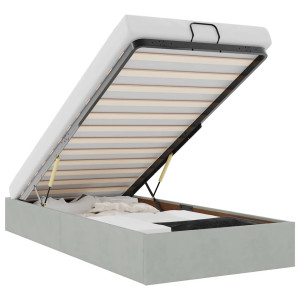 Estructura de cama otomana sin colchón terciopelo gris claro H