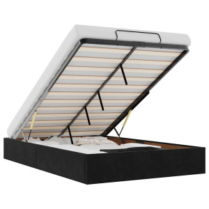 Estructura de cama otomana sin colchón terciopelo negro H