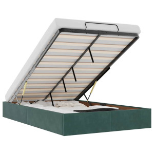 Estructura de cama otomana sin colchón terciopelo verde oscuro H