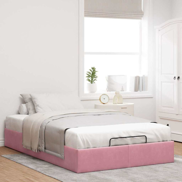 Estructura cama otomana sin colchón terciopelo rosa 120x200 cm M 3