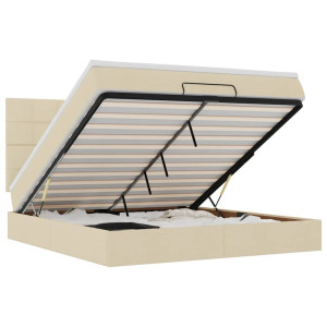 Estructura de cama otomana con colchón tela crema 160x200cm H