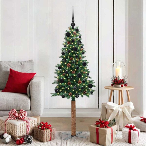 Árbol de Navidad Delgado con 150 LED con soporte Verde 150 cm D