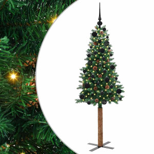 Árbol de Navidad Delgado con 150 LED con soporte Verde 150 cm H