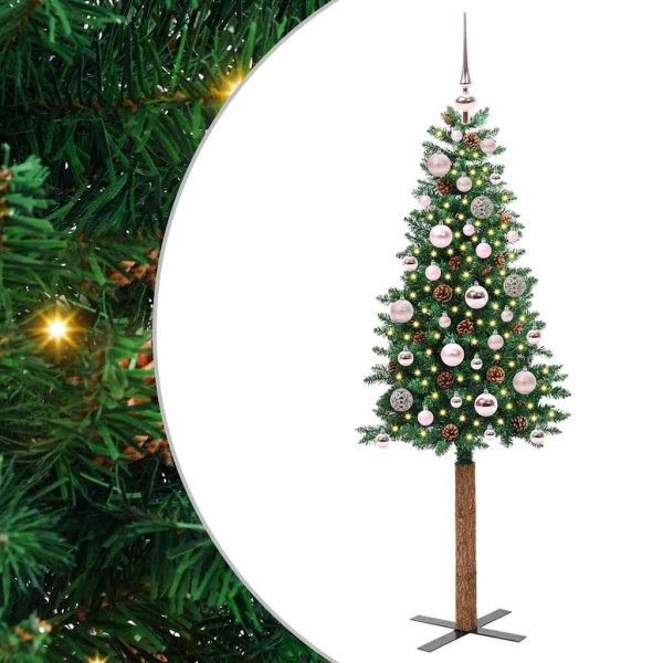 Árbol de Navidad Delgado con 150 LED con soporte Verde 150 cm D