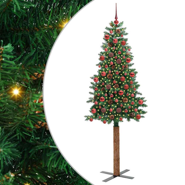 Árbol de Navidad Delgado con 300 LED con soporte Verde 180 cm D