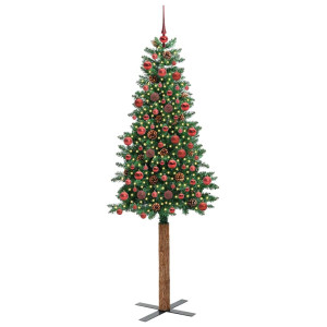 Árbol de Navidad Delgado con 300 LED con soporte Verde 180 cm H