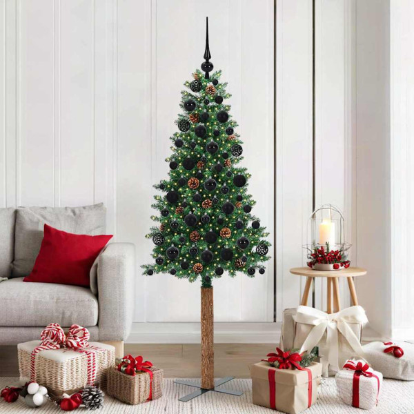 Árbol de Navidad Delgado con 300 LED con soporte Verde 180 cm D