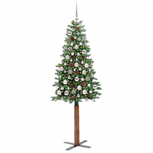 Árbol de Navidad Delgado con 300 LED con soporte Verde 180 cm H