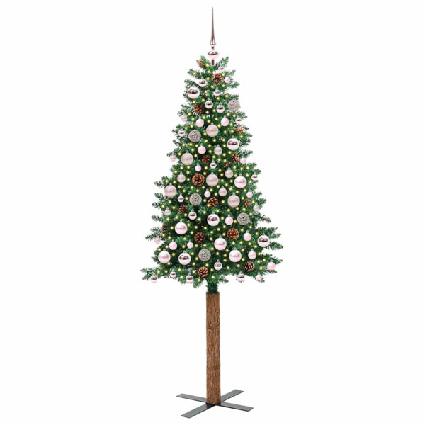 Árbol de Navidad Delgado con 300 LED con soporte Verde 180 cm M 2