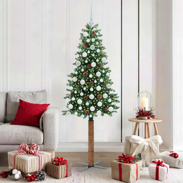 Árbol de Navidad Delgado con 300 LED con soporte Verde 180 cm D