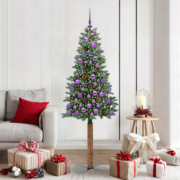 Árbol de Navidad Delgado con 300 LED con soporte Verde 180 cm D