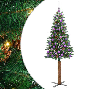 Árbol de Navidad Delgado con 300 LED con soporte Verde 180 cm H