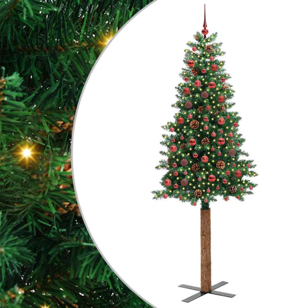 Árbol de Navidad Delgado con 300 LED con soporte Verde 210 cm D
