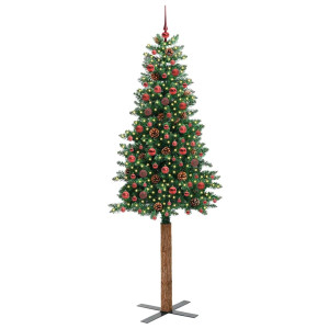 Árbol de Navidad Delgado con 300 LED con soporte Verde 210 cm H