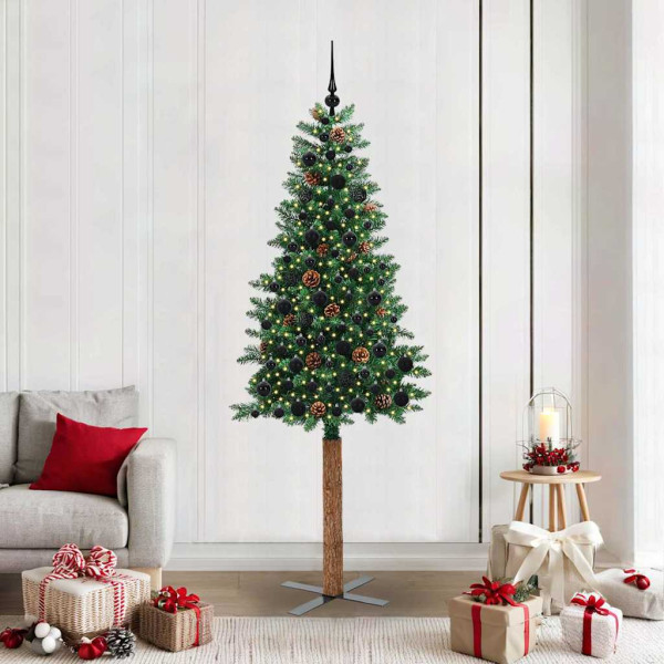 Árbol de Navidad Delgado con 300 LED con soporte Verde 210 cm D