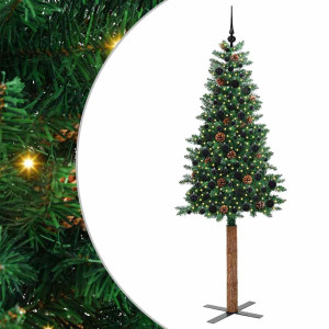 Árbol de Navidad Delgado con 300 LED con soporte Verde 210 cm H