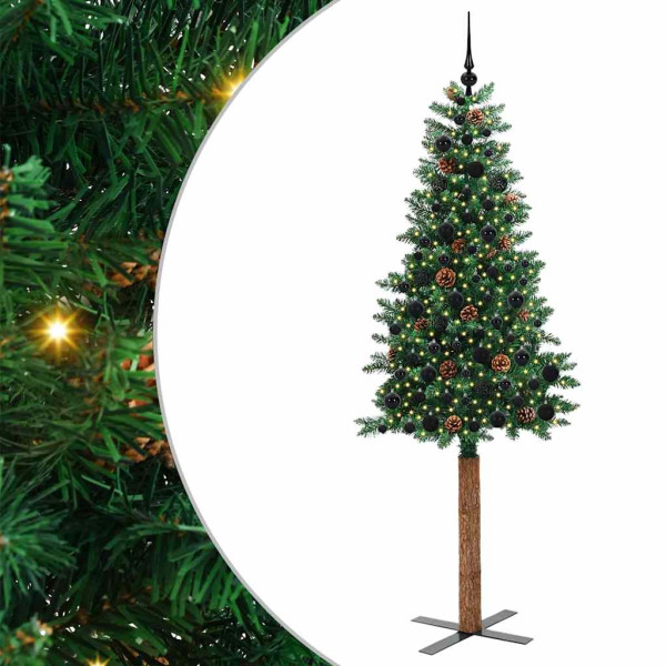 Árbol de Navidad Delgado con 300 LED con soporte Verde 210 cm M 2