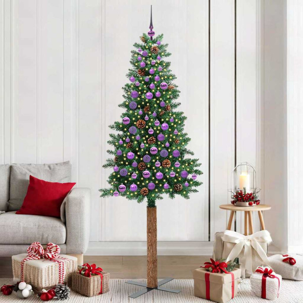 Árbol de Navidad Delgado con 300 LED con soporte Verde 210 cm D
