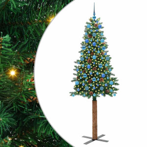 Árbol de Navidad Delgado con 300 LED con soporte Verde 210 cm H