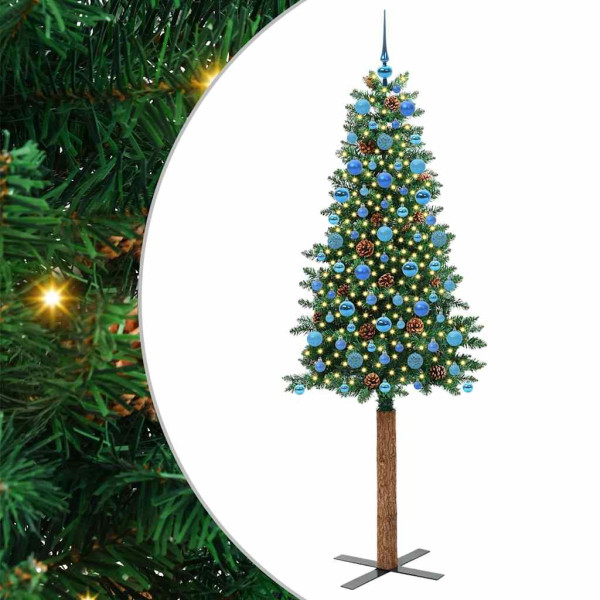 Árbol de Navidad Delgado con 300 LED con soporte Verde 210 cm M 2