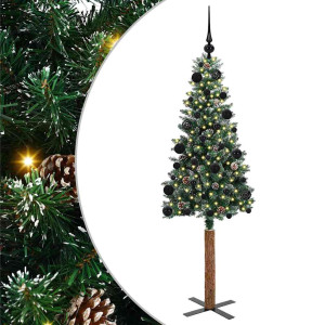 Árbol de Navidad Delgado con 150 LED con soporte Verde y 150 cm H
