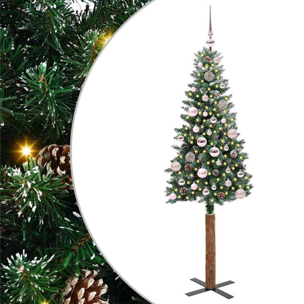 Árbol de Navidad Delgado con 150 LED con soporte Verde y 150 cm D