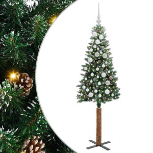Árbol de Navidad Delgado con 150 LED con soporte Verde y 150 cm H