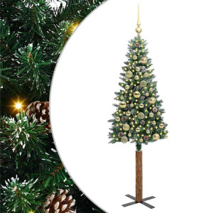 Árbol de Navidad Delgado con 150 LED con soporte Verde y 150 cm H