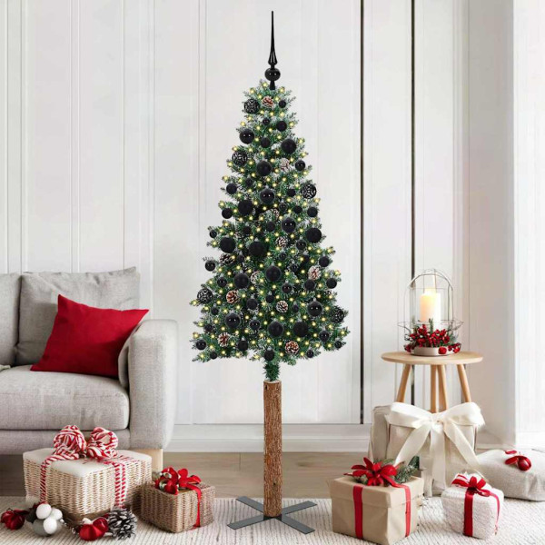 Árbol de Navidad Delgado con 300 LED con soporte Verde y 180 cm D