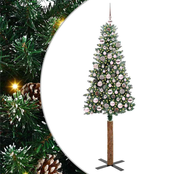 Árbol de Navidad Delgado con 300 LED con soporte Verde y 180 cm D