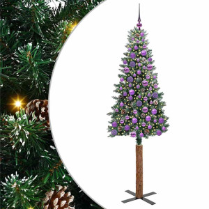 Árbol de Navidad Delgado con 300 LED con soporte Verde y 180 cm H